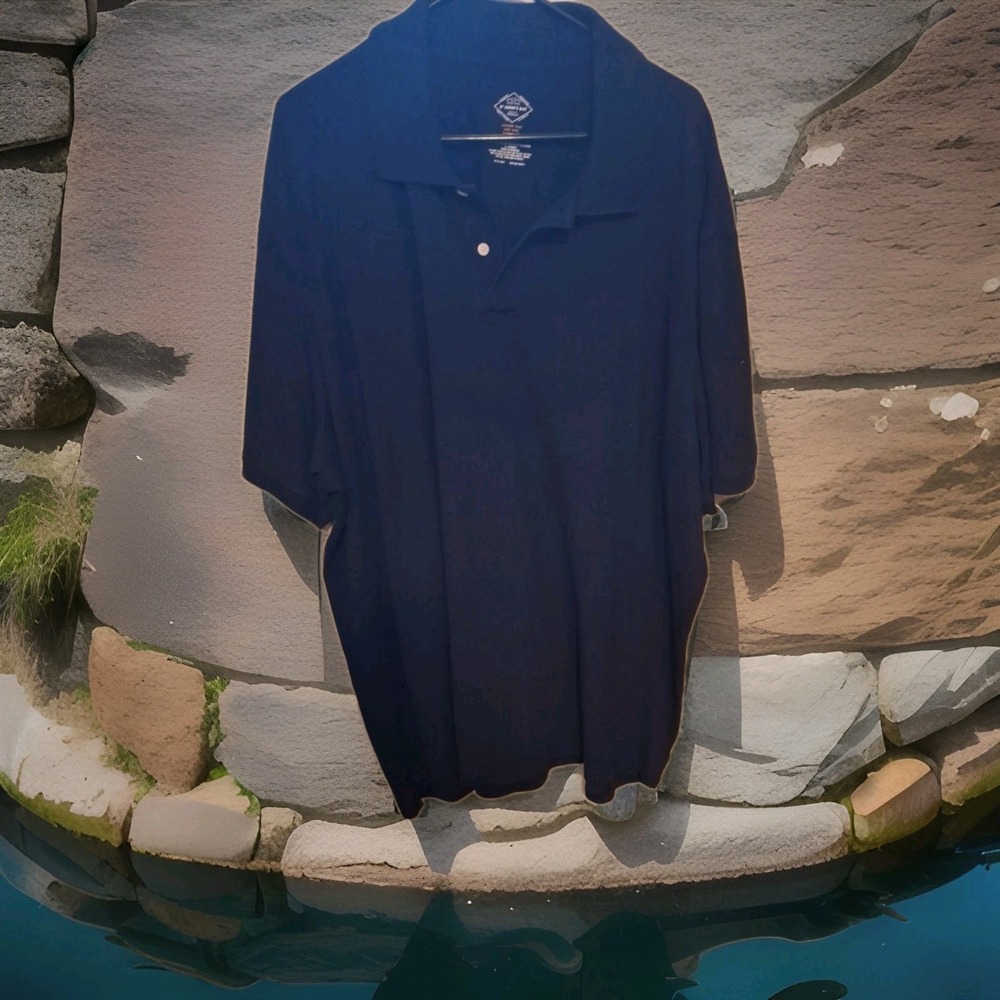 St Johns‎ Bay Mens 4XLT Navy Blue Polo Shirt Big Tall Stretch  Classic Fit 0039